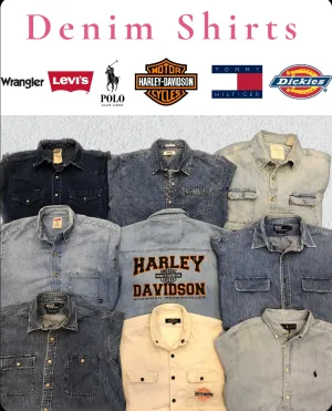 Premium Brands Denim Shirts 20 pcs including Harley Davidson Polo Ralph Lauren Carhartt Dickies Levis etc