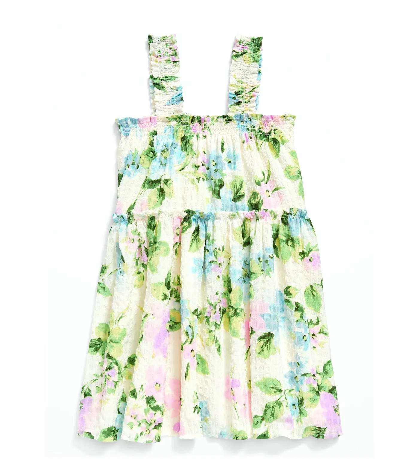 Printed Sleeveless Ruffled Swing Dress for Toddler Girls - Cream Floral