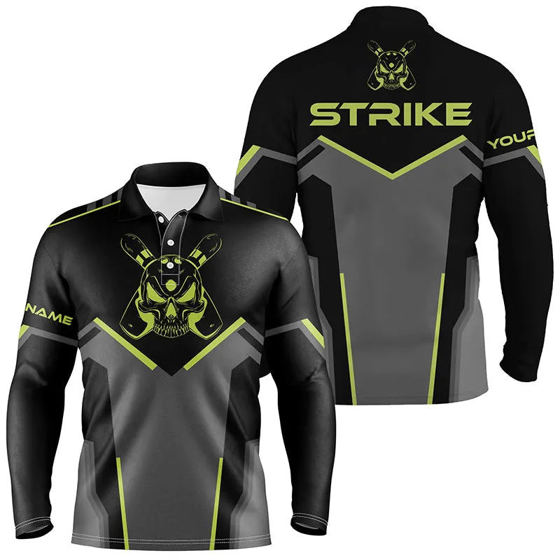 Retro Bowling Long Sleeve Polo Shirts For Men Custom Name Bowling Team League Jersey Strike Bowling Shirts