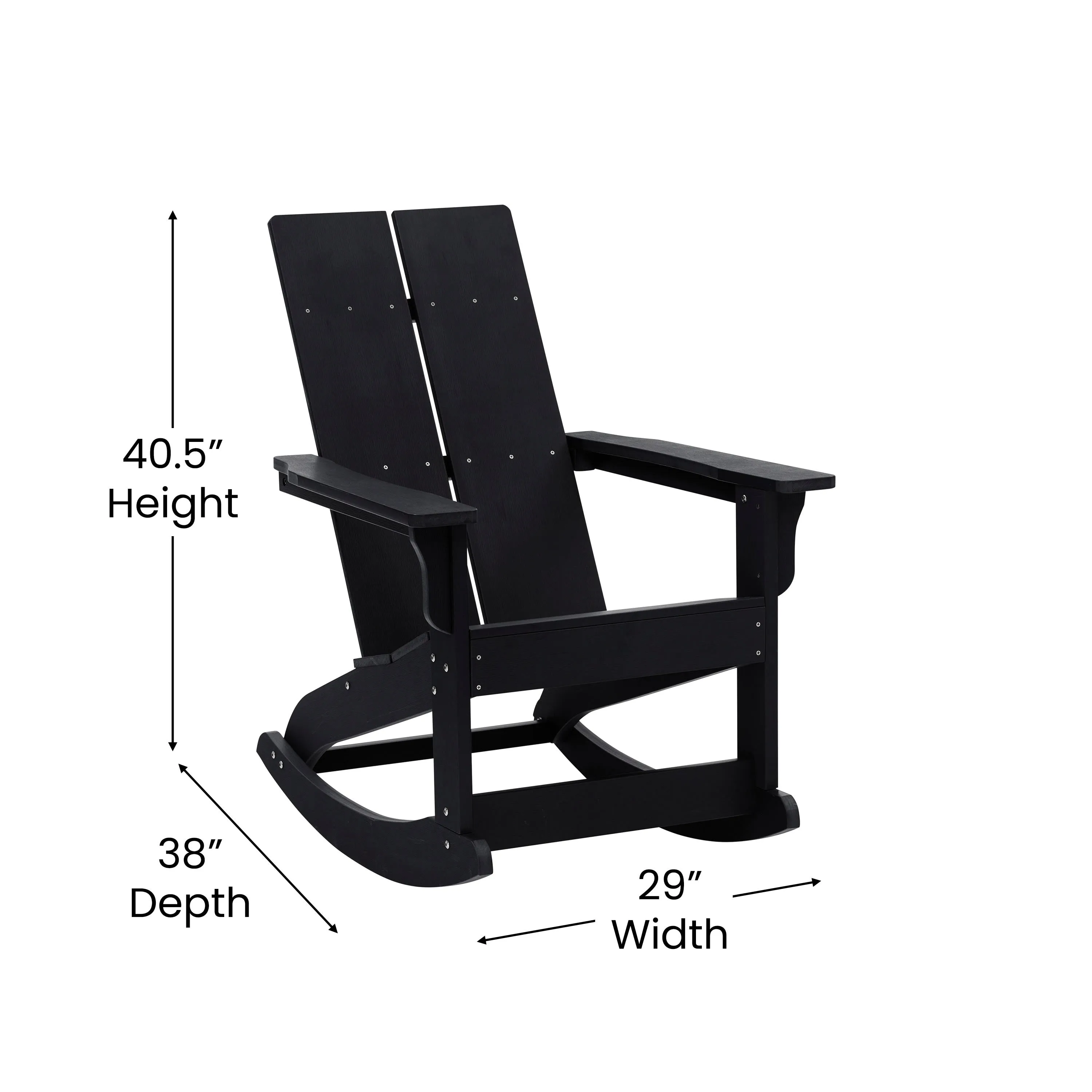 Set of 4 Finn Modern Commercial Grade All-Weather 2-Slat Poly Resin Rocking Adirondack Chairs with Matching Side Table