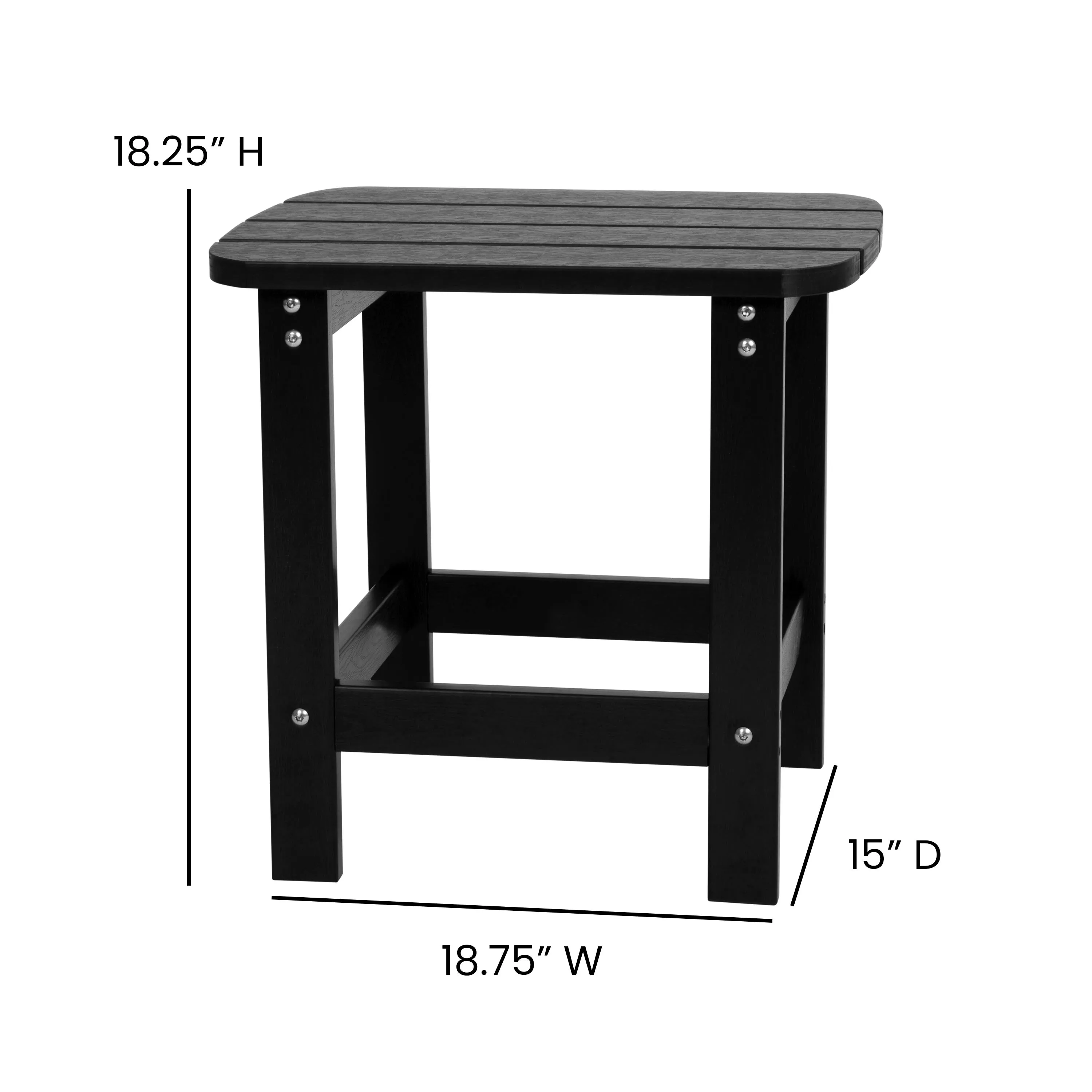 Set of 4 Finn Modern Commercial Grade All-Weather 2-Slat Poly Resin Rocking Adirondack Chairs with Matching Side Table