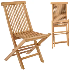 Tangkula 2 Piece Patio Folding Chair, Sturdy Teak High-Back Chair with Slatted Design