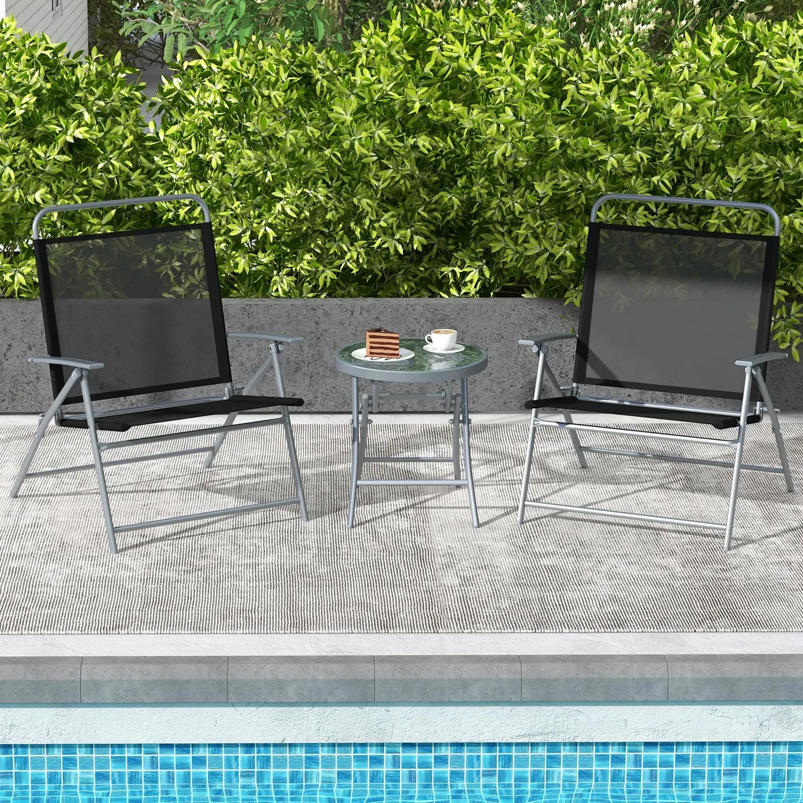 Tangkula 3 Piece Patio Folding Chair Set, Outdoor Metal Conversation Set