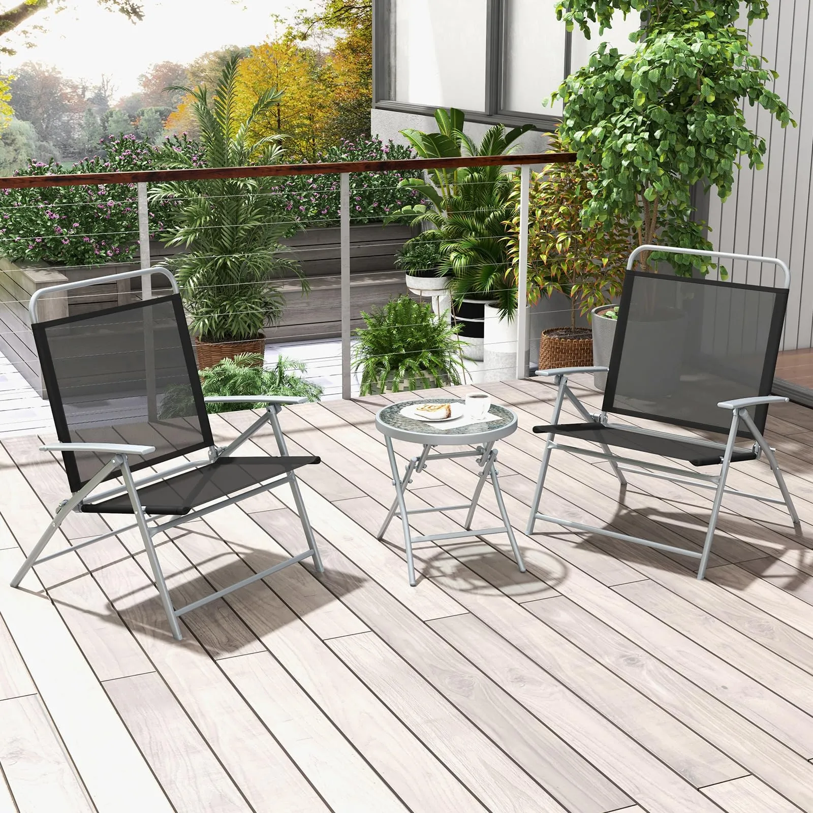 Tangkula 3 Piece Patio Folding Chair Set, Outdoor Metal Conversation Set