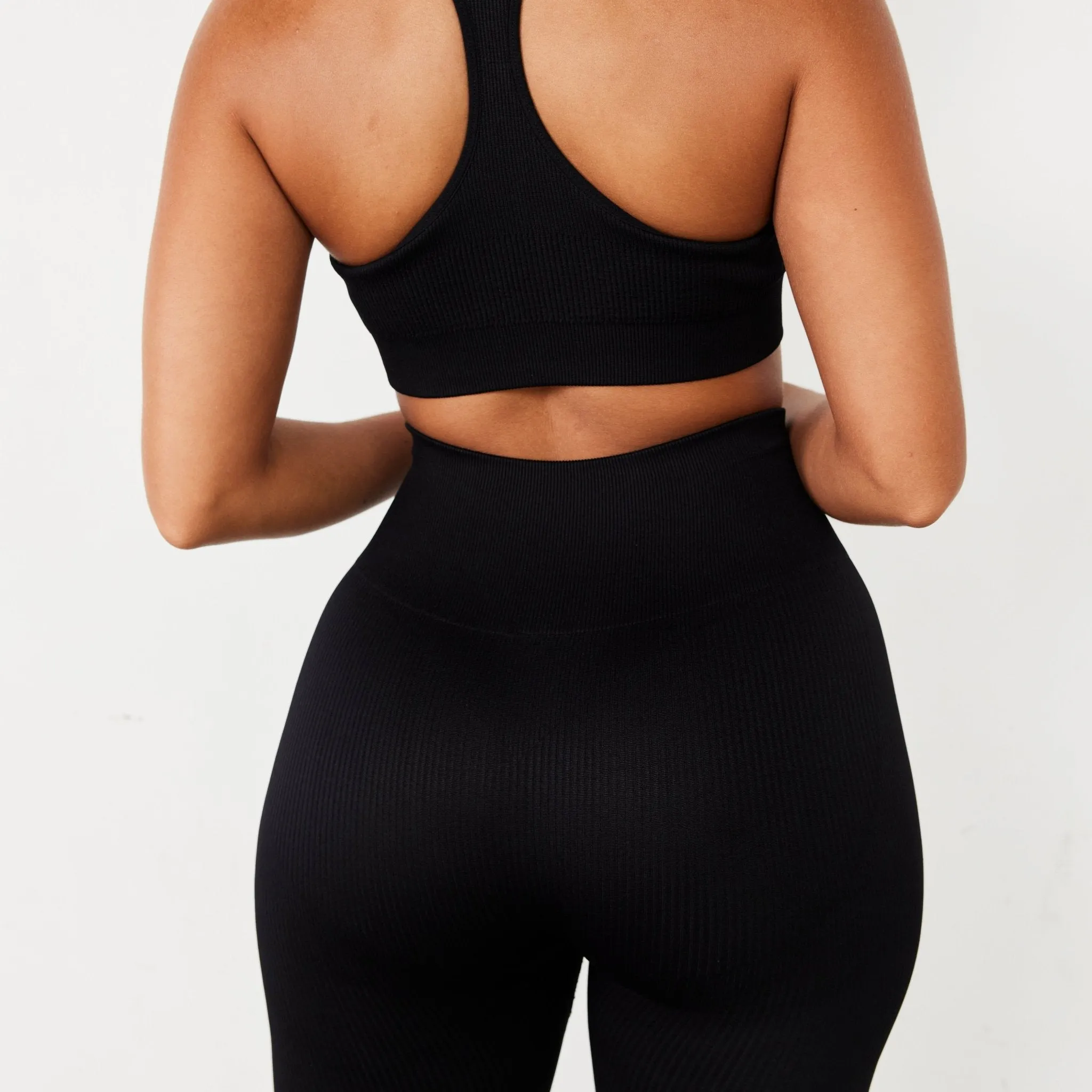 Vanquish Ribbed Seamless Black Racer Back Bra