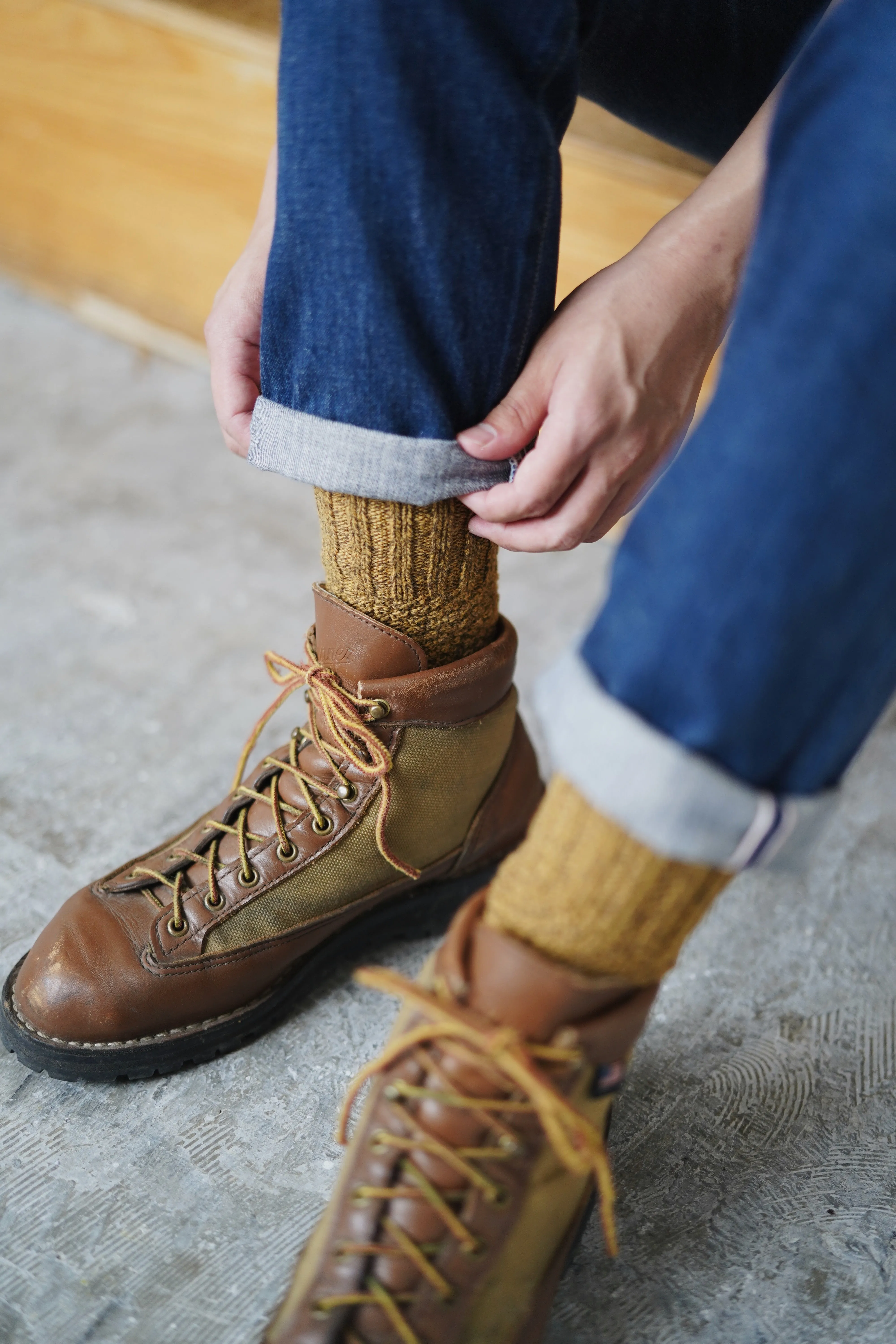 Wool Cotton Boot Socks - Mustard