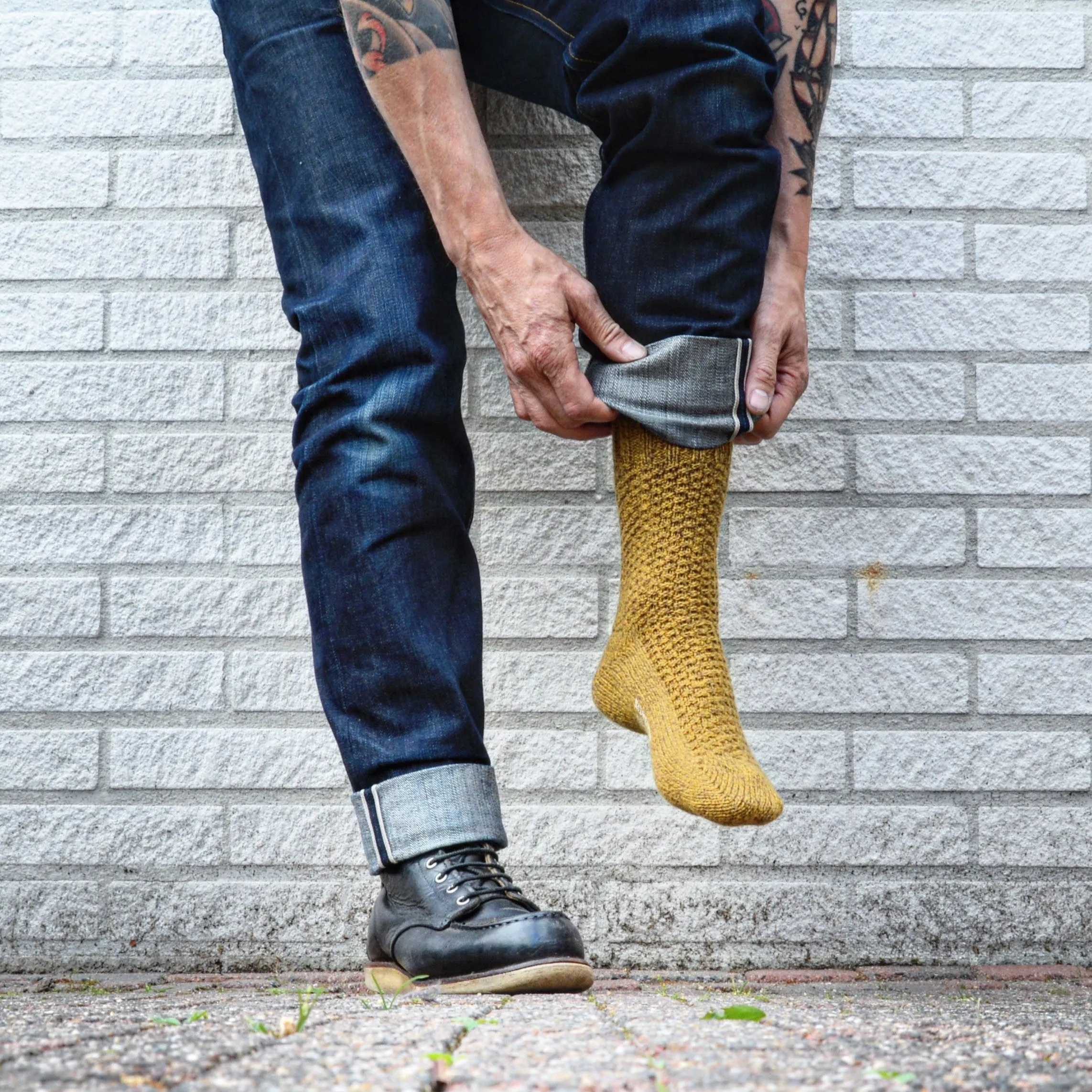 Wool Cotton Boot Socks - Mustard